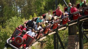 People Riding FireChaser Express at Dollywood - Pigeon Forge, Tennessee, USA